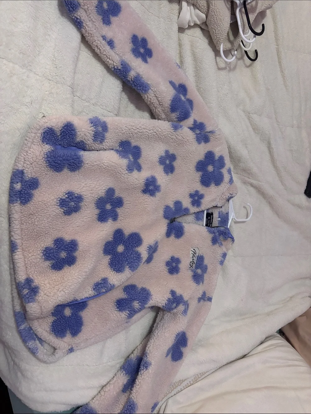 Floral Sherpa Zip Jacket in Light Pink & Periwinkle